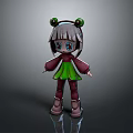 Cartoon 3D Girl Character With Gray Hair Green Accessories Green Dress Red Pants Brown Shoes