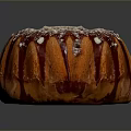 Delicious Bundt Cake With Drizzled Red Glaze Sprinkled Powdered Sugar And Nuts