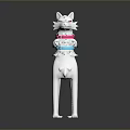 White 3D Canine Figurine With Pink Eyes And Colorful Collars On Dark Background