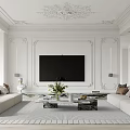 Modern Living Room Interior Design With Decorative Ceiling White Walls Light Sofa Grey Carpet