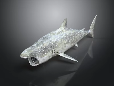 Shark Sculpture With Open Mouth Fin Details And Textured Surface On Dark Background 3d model