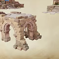 Detailed Ancient Architecture Ruins Featuring Arches Steps Windows Components And Greenery 3d model