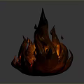 Artistic Flame Sculpture With Upward Flames Dripping Elements And Red Orange Glow On Dark Background