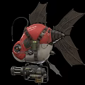 Futuristic Red Mechanical Fish With Robotic Components And Bat Like Fins