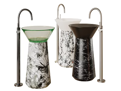 Modern Decorative Pedestal Washbasins In Black White And Transparent Styles With Metal Faucets 3d model