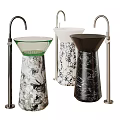 Modern Decorative Pedestal Washbasins In Black White And Transparent Styles With Metal Faucets