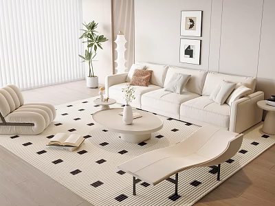 Modern White Sofa And Coffee Table Set With Throw Pillows Area Rug And Floor Lamp 3d model