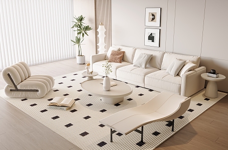 Modern Cream Style Sofa Coffee Table Combination Multi-person Sofa Coffee Table Fruit Plate Sofa Single-person Sofa Casual Chair Sofa Single-person Sofa 3d model