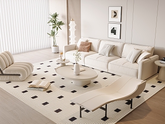 Modern Cream Style Sofa Coffee Table Combination Multi-person Sofa Coffee Table Fruit Plate Sofa Single-person Sofa Casual Chair Sofa Single-person Sofa 3d model