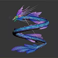 Mythical Blue And Purple Dragon With Curved Body Feathered Details And Reflection