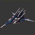Futuristic Blue And White Aircraft Model With Sleek Design And Multiple Wings