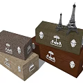 Decorative Stacked Boxes With Various Colors Ornate Designs And Eiffel Tower Models 3d model