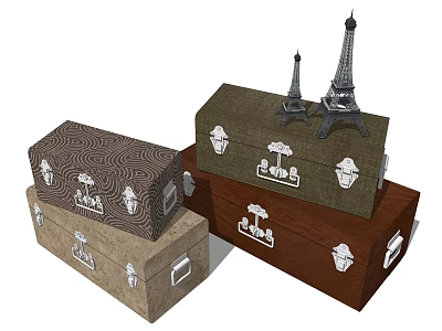 Decorative Stacked Boxes With Various Colors Ornate Designs And Eiffel Tower Models 3d model