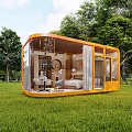 Modern Detached Villa With Wooden Structure Large Glass Walls On Green Lawn Surrounded By Trees