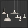 Modern White Pendant Lights with Different Designs Hanging on Dark Background 3d model