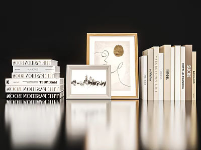 Decorative Ornament Set With Stacked Books Picture Frames And Decorative Art For Tabletop 3d model