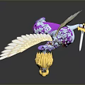 Fantasy Game Warrior Character With Golden Wings Red Horns Silver Armor And Lion Head Sword