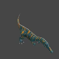 Realistic 3D Dinosaur Model With Blue Green Body And Orange Stripes Spiked Back