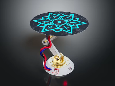 Computer Component With Circular Blue Glowing Pattern Gold Base And Colored Wires 3d model
