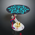 Computer Component With Circular Blue Glowing Pattern Gold Base And Colored Wires