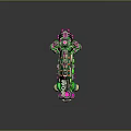 Intricate Mechanical Weapon Featuring Gears Chain and Vibrant Green Pink Design