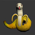 Cartoon Style Snake in Banana Peel with Sticking Out Tongue and Big Eyes