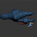 Game Movie Character Featuring Blue Hair Red Weapon Small Companion And Dynamic Pose