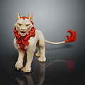 Mythical White Lion With Horns Red Mane And Curled Red Tail Figure