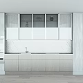 Elegant Modern Kitchen Interior With Wooden Cabinets Glass Door Upper Units And Stone Countertop