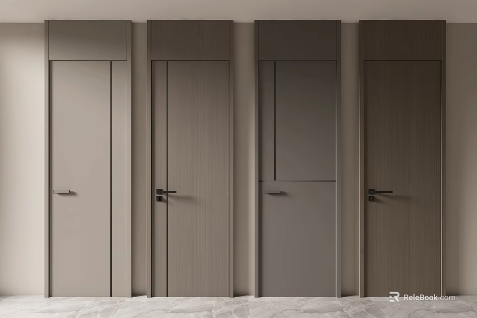 Modern Swing Doors With Various Colors And Wooden Texture For Home Interiors 3d model 