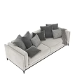 Modern Beige Double Sofa With Checkered Solid Pillows And Throw Blanket On Black Metal Legs 3d model
