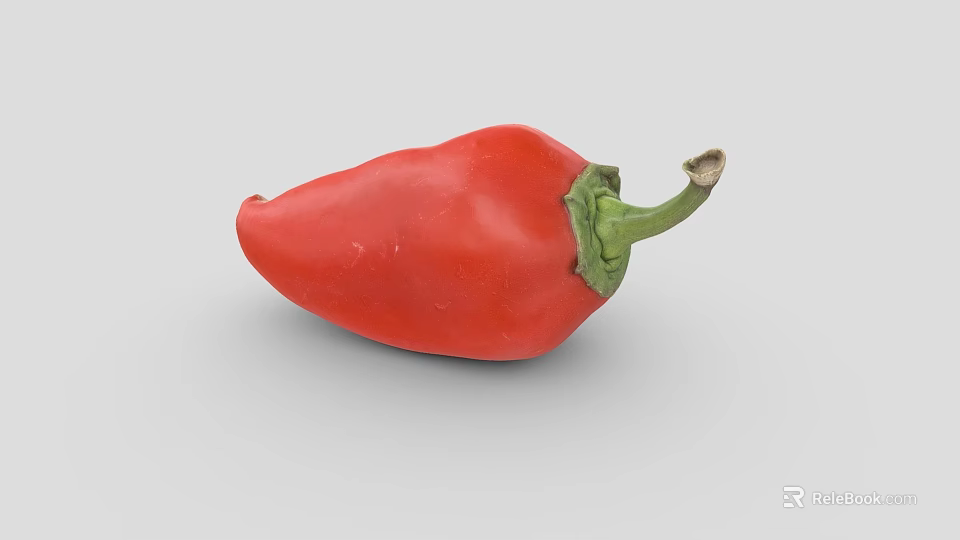 Single Fresh Ripe Red Pepper With Green Stem On Gray Background 3d model