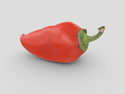 Single Fresh Ripe Red Pepper With Green Stem On Gray Background 3d model