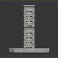 Cartoon Multi Story Building on Snowy Textured Platform with Balconies and Gray Exterior