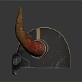 Decorative Viking Helmet With Red Horns And Intricate Metal Engraved Design