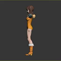 3D Character Model With Pigtails Orange Jumpsuit Blue Gloves And Outstretched Arms