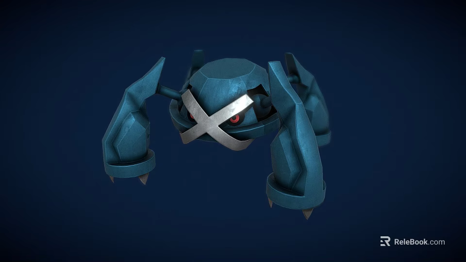 Blue Robot Like Game And Movie Character With Cross X Design Red Eyes Clawed Limbs 3d model 