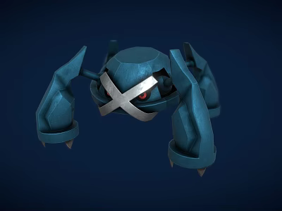 Blue Robot Like Game And Movie Character With Cross X Design Red Eyes Clawed Limbs 3d model