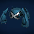 Blue Robot Like Game And Movie Character With Cross X Design Red Eyes Clawed Limbs