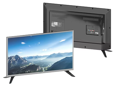 Modern Slim Television With Clear Screen Showing Mountain Landscape And Back Panel Design 3d model
