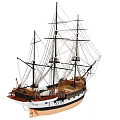 Classic Sailing Ship Model With Black And White Hull Detailed Masts Rigging 3d model