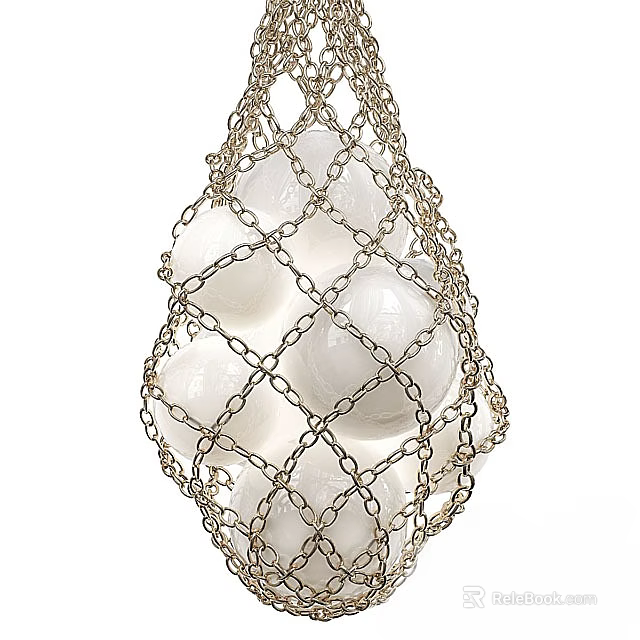 Decorative Modern Chandelier With Metal Chain Mesh Enclosing White Spheres Design 3d model 