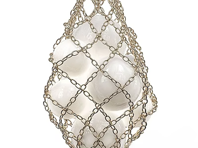 Decorative Modern Chandelier With Metal Chain Mesh Enclosing White Spheres Design 3d model