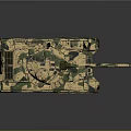 Camouflage Painted Military Tank 3D Model Featuring Cannon Turret And Tracks