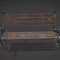 Park Landscape With Classic Wooden Bench And Ornate Metal Frame Design