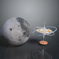 Realistic Moon Model And Ring Shaped Metallic Space Station Display With Base 3d model