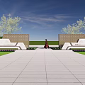 Modern Landscape Wall With Geometric Design Shiguangli Inscription Purple Plants And Green Lawn