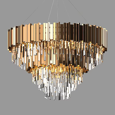 Modern Luxury Layered Chandelier With Gold Metal Strips And Crystal Elements 3d model