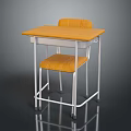 Student Desk With Yellow Tabletop And Chair Featuring Silver Metal Frame
