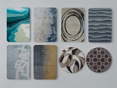 Stylish Square Area Rugs Featuring Various Abstract Patterns And Colorful Designs 3d model